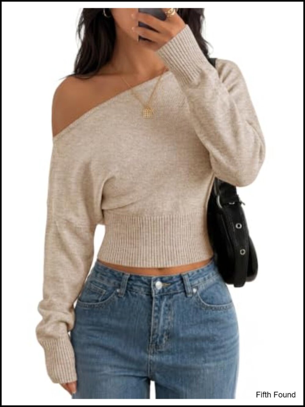 Off Shoulder Cinched Waist Cropped Sweater Puff Sleeve Knit Pullover